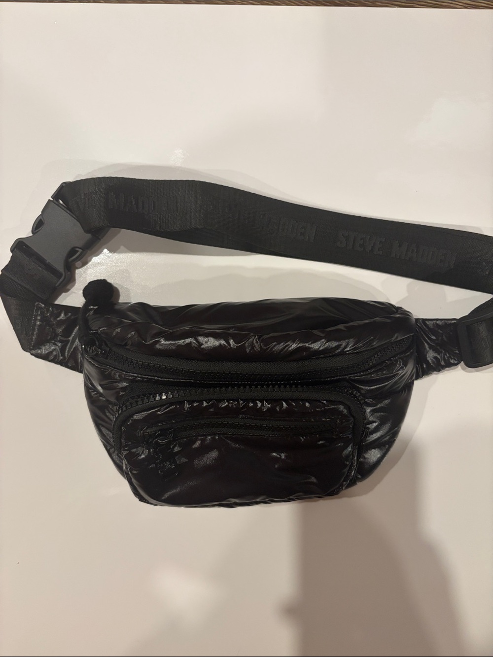Steve Madden Black Quilted Nylon Waist Bag